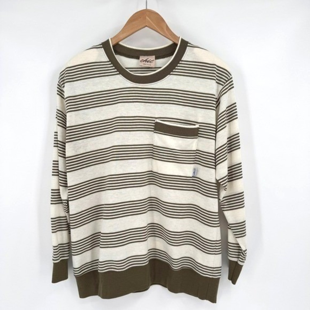 Chic Vtg Green/White Striped Long Sleeve‎ Crewneck Shirt Women's Sz 1X USA Made